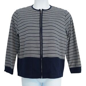 Rafael Sport Navy Blue Striped Full Zip Sweater Pockets Classic Nautical